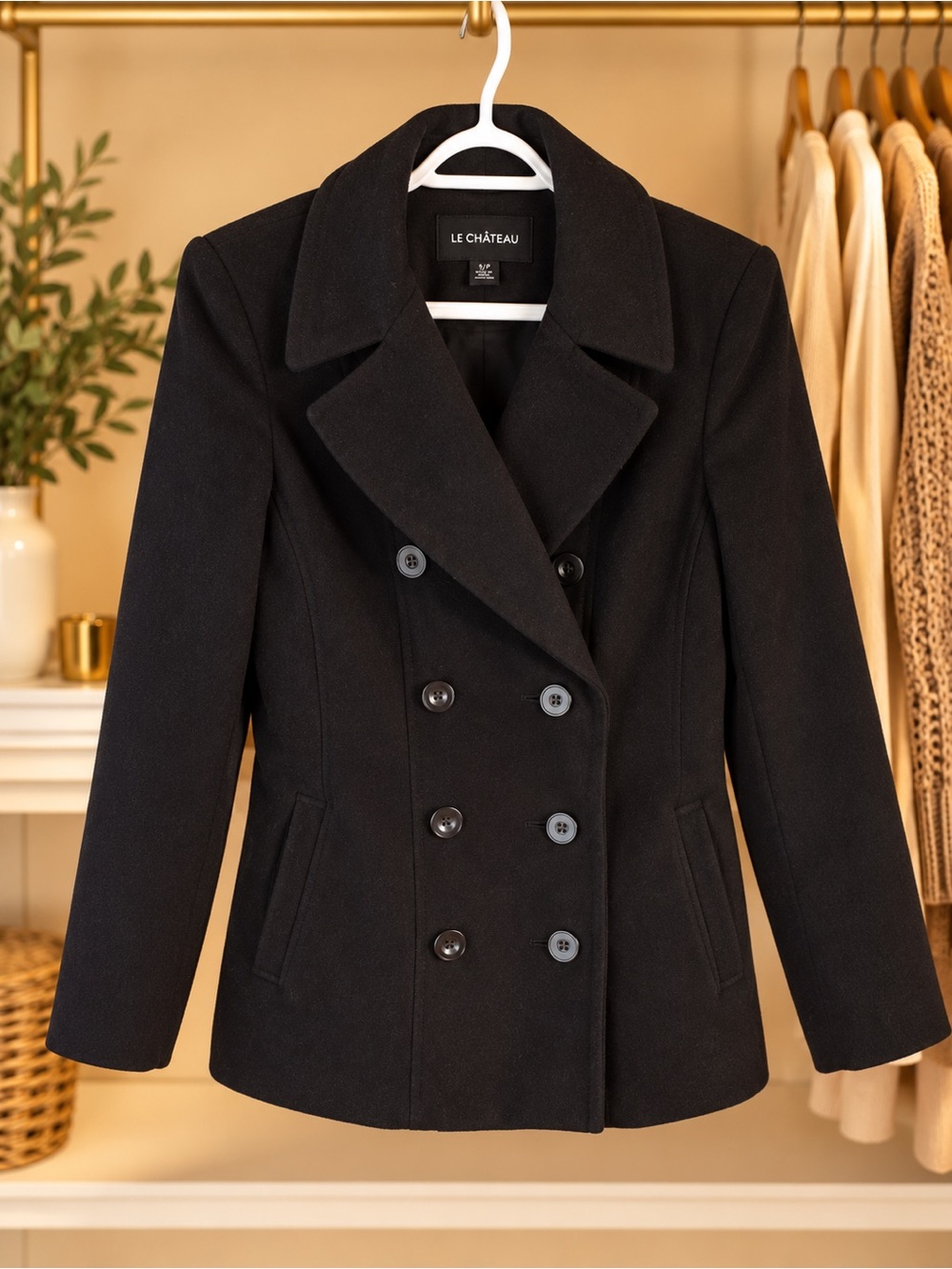 Le Château Black Double-Breasted Pea Coat | Tailored | P/S